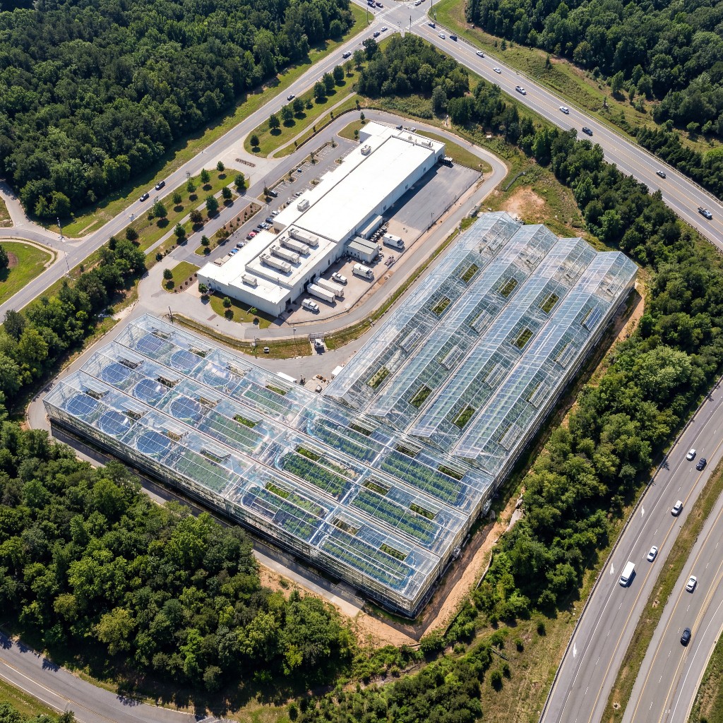 Illustrative campus-scale view of integrated infrastructure and agriculture.